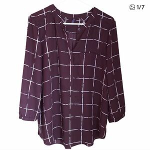 NYDJ Split Neck Henley Blouse, 3/4 Sleeve M